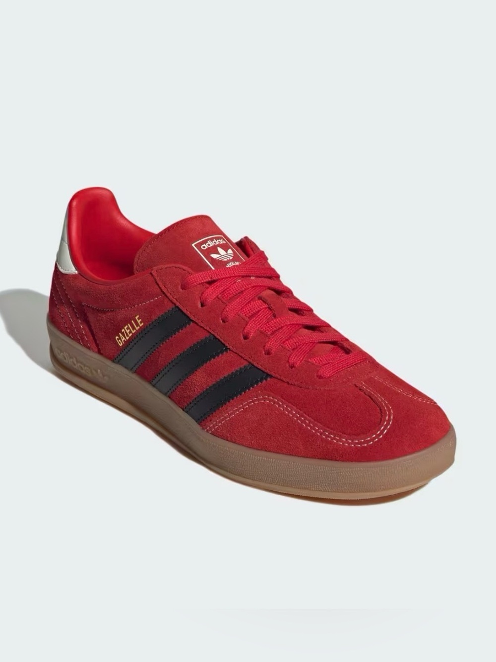 adidas Gazelle Suede Sneaker in Red with Black Stripes